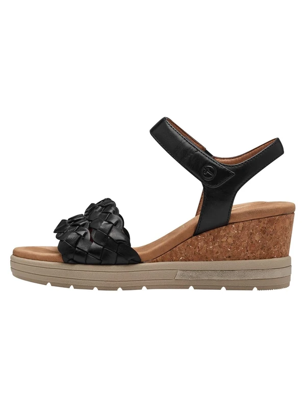 Tamaris Comfort Women’s Sandals with Wedge Heel Leather Comfortable, Black Nappa, 5 UK - Image 1