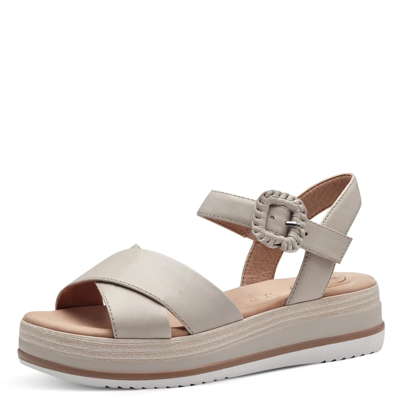 Tamaris Comfort Women’s Flat Leather Sandals with Velcro, Lt Grey, 6 UK