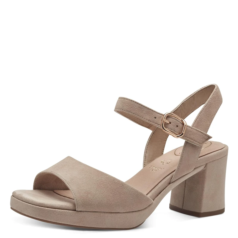Tamaris Comfort Women’s Sandals with Heel Leather Adjustable Strap, Beige Suede, 7,5 UK