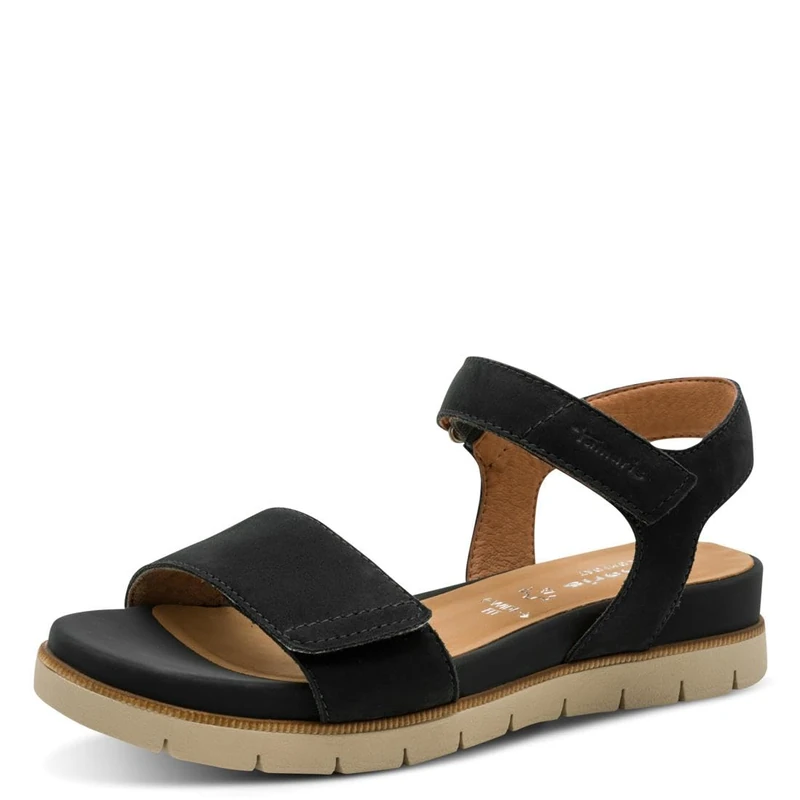 Tamaris Comfort Women’s Flat Leather Sandals with Velcro, Navy Nubuk, 3,5 UK
