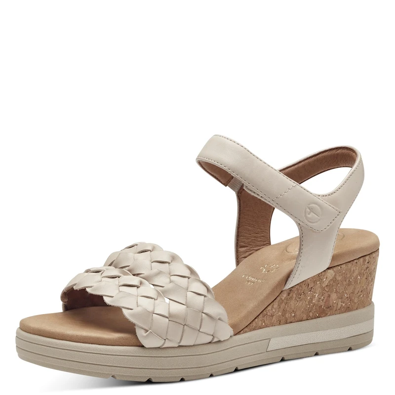 Tamaris Comfort Women’s Sandals with Wedge Heel Leather Comfortable, Ivory Nappa, 6,5 UK