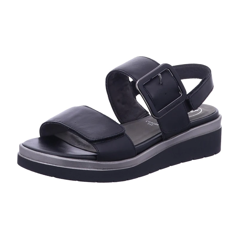 Tamaris Comfort Women’s Flat Leather Sandals with Buckle, Black Comb, 7,5 UK