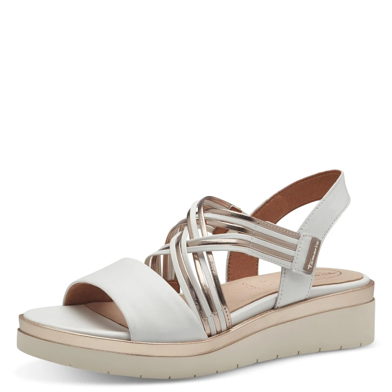 Tamaris Comfort Women’s Flat Leather Sandals with Velcro, White/Rosegold, 3,5 UK - Image 1