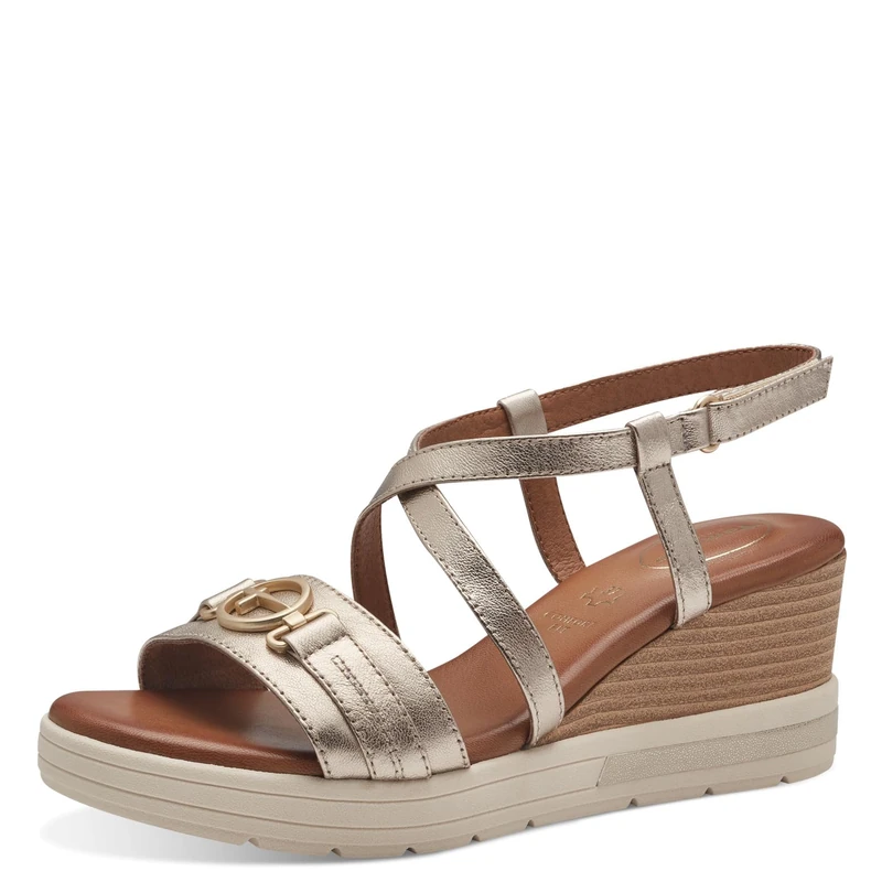 Tamaris Comfort Women’s Sandals with Wedge Heel Leather Comfortable, Lt Gold, 7,5 UK