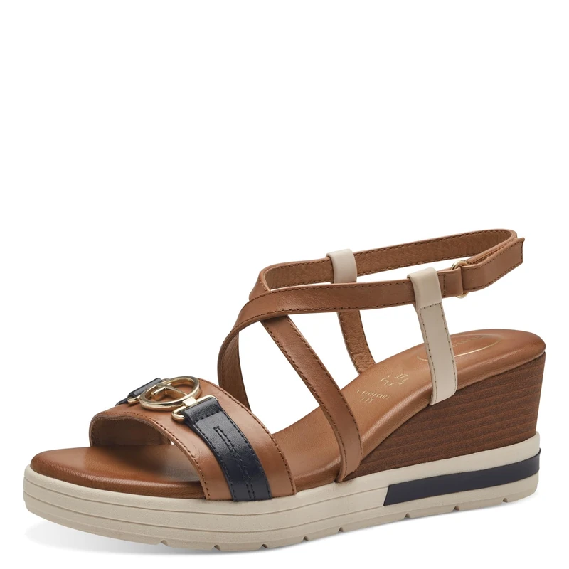 Tamaris Comfort Women’s Sandals with Wedge Heel Leather Comfortable, Nut Comb, 6 UK