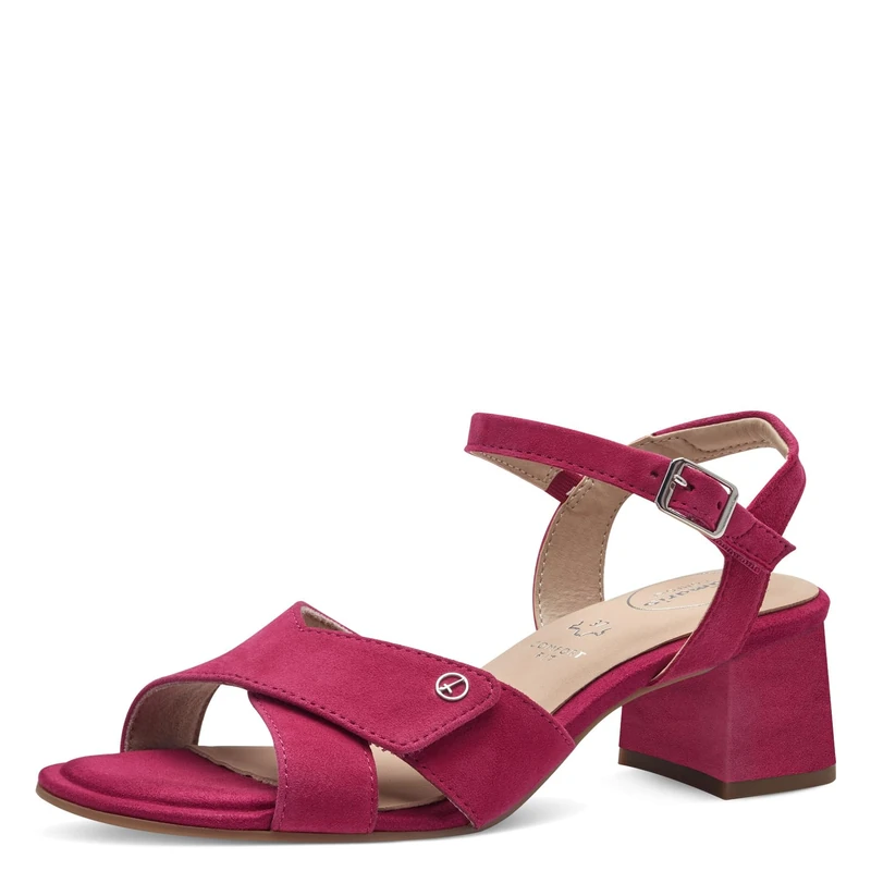Tamaris Comfort Women’s Sandals with Heel Leather Adjustable Strap, Fuxia Suede, 5 UK