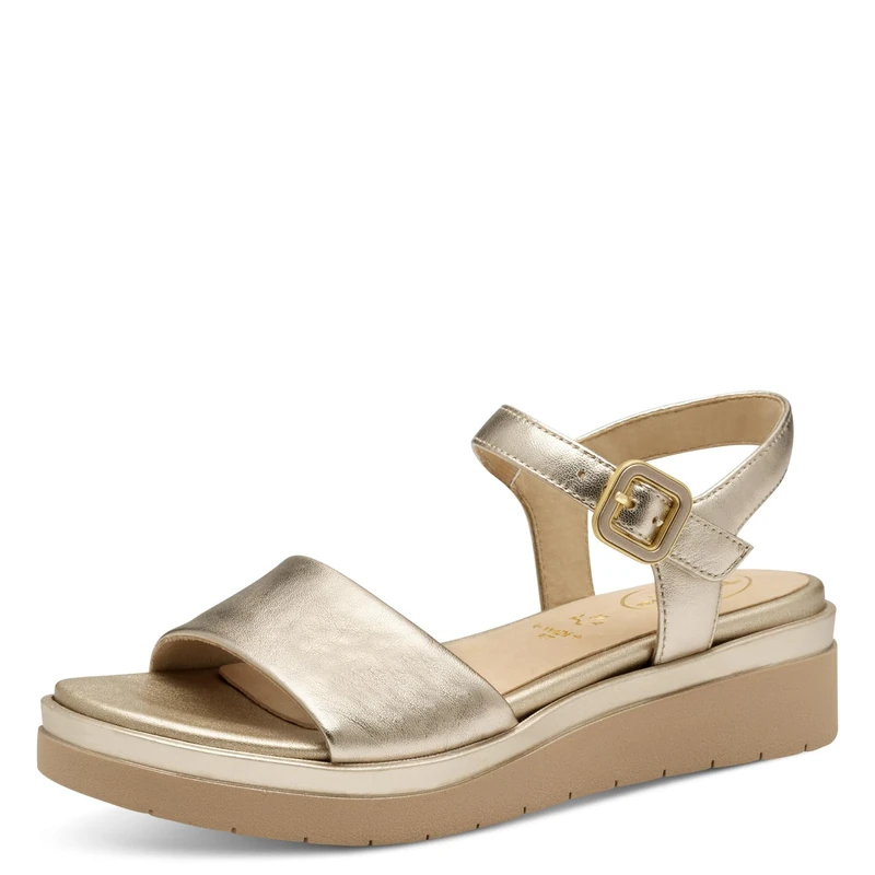 Tamaris Comfort Women’s Flat Leather Sandals with Velcro, Lt Gold, 6,5 UK
