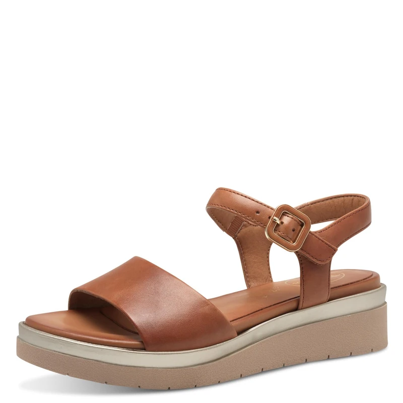 Tamaris Comfort Women’s Flat Leather Sandals with Velcro, Nut, 6 UK
