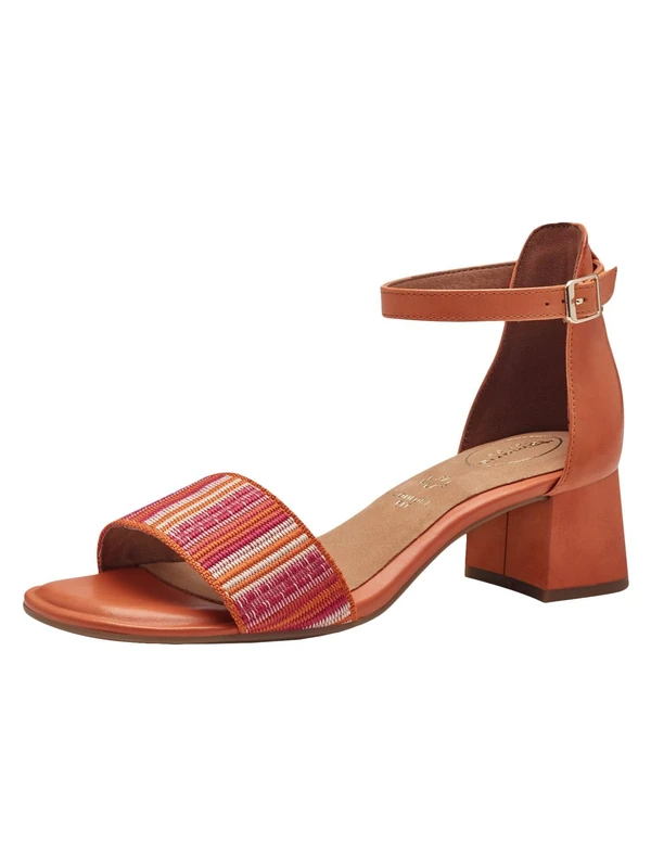 Tamaris Comfort Women’s Sandals with Heel Leather Adjustable Strap, Orange Comb, 4 UK