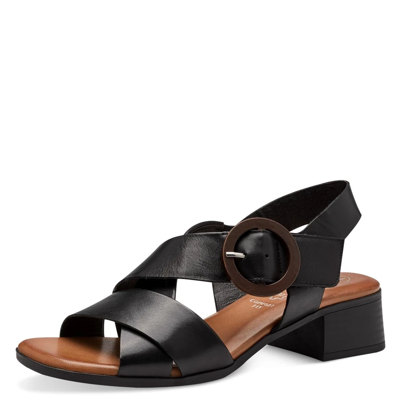 Tamaris Comfort Women’s Sandals with Heel Leather with Velcro, Black, 5 UK - Image 1