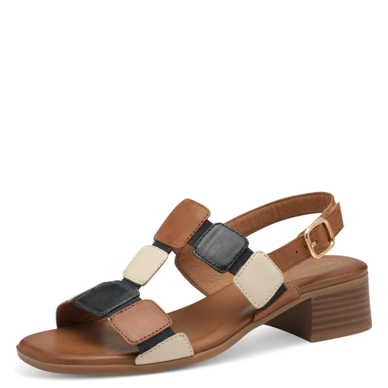 Tamaris Comfort Women’s Sandals with Heel Leather Adjustable Strap, Navy Comb, 7,5 UK