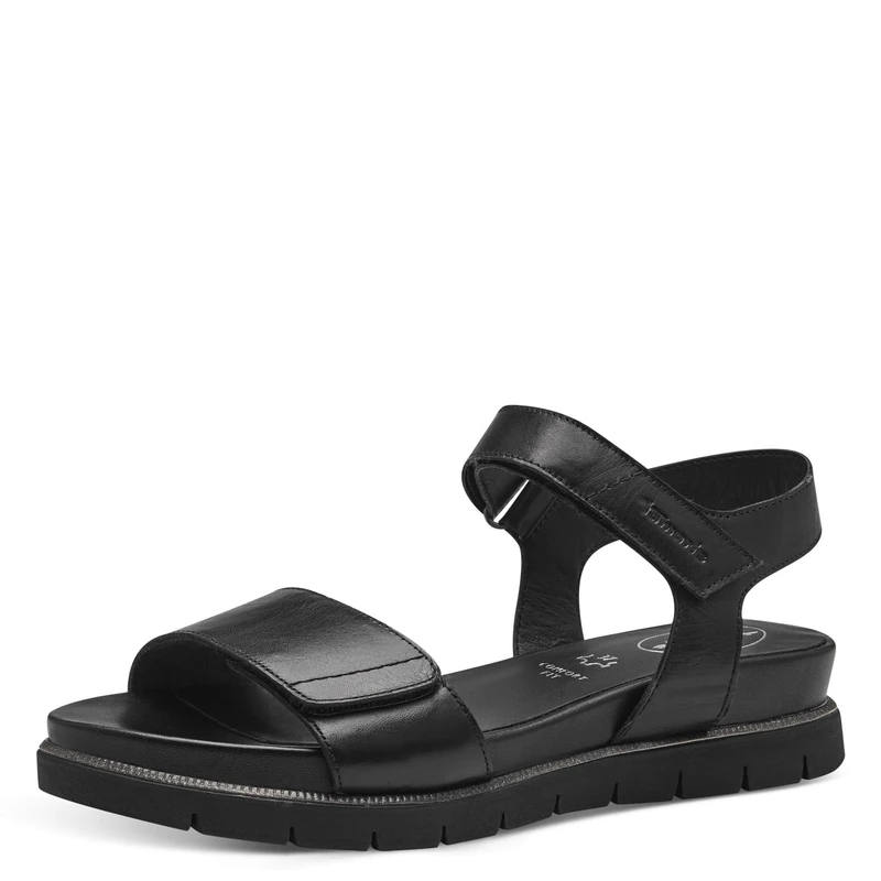 Tamaris Comfort Women’s Flat Leather Sandals with Velcro, Black Nappa, 8 UK