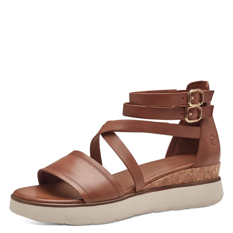 Tamaris Comfort Women’s Flat Leather Sandals with Closed Heel, Nut, 5 UK