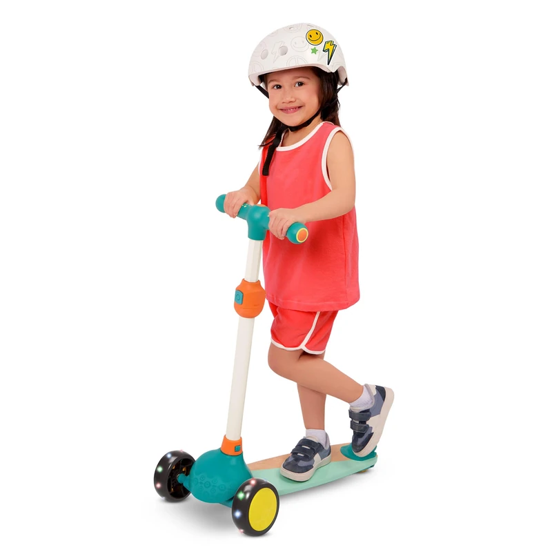 B. toys – Wood Kids Scooter – Adjustable Height & Light-Up Wheels – Solid Wooden Deck – 3+ Years– - Image 1