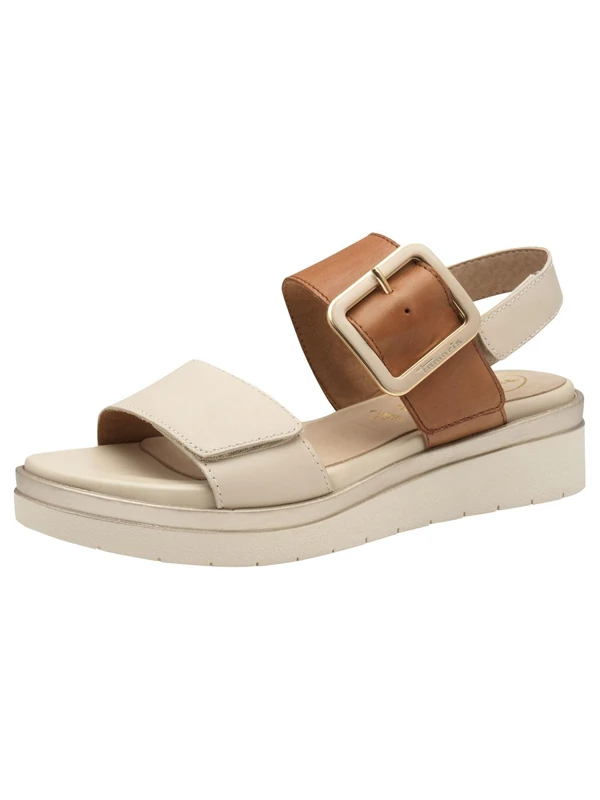 Tamaris Comfort Women’s Flat Leather Sandals with Buckle, Ivory Comb, 6 UK