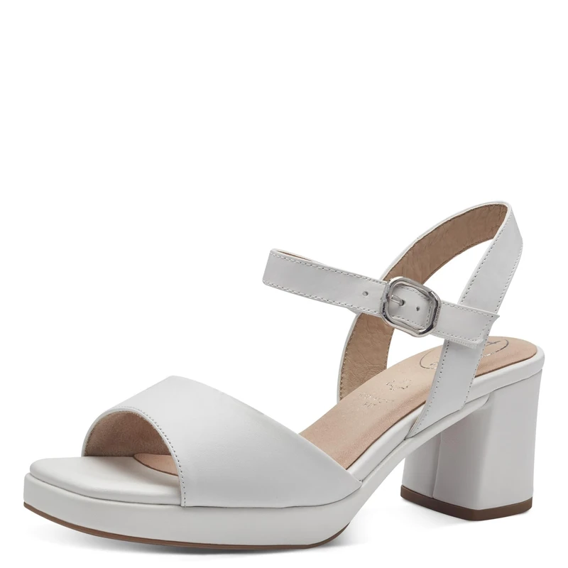Tamaris Comfort Women’s Sandals with Heel Leather Adjustable Strap, White Nappa, 4 UK