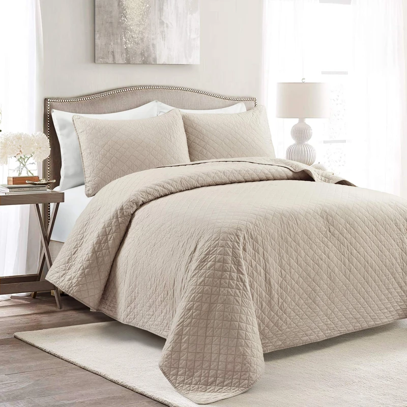 Lush Decor Ava Diamond 3 Piece Quilt Set, Neutral, King/Lime King