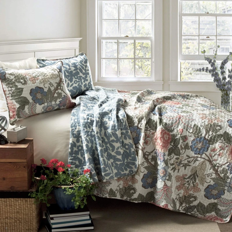 Lush Decor Sydney 3 Piece Quilt Set, Green & Blue, King/Lime King