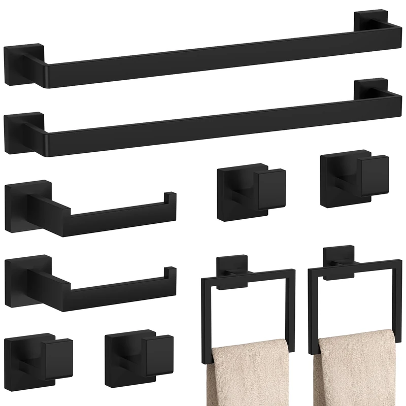 10-Pieces Matte Black Bathroom Accessories Set