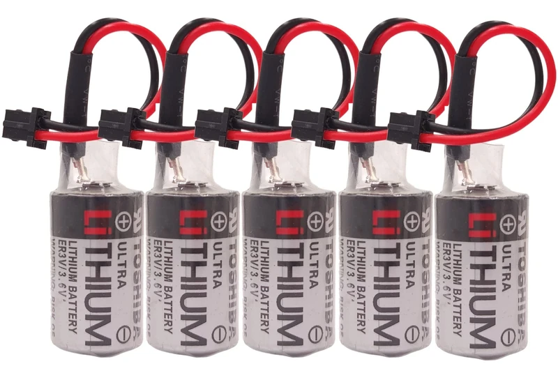 DCYNXC 5-Pieces JZSP-BA01 3.6V ER3V 1000mAh PLC Lithium Battery for Toshiba PLC CNC Machine with 2 Pin Black Connector