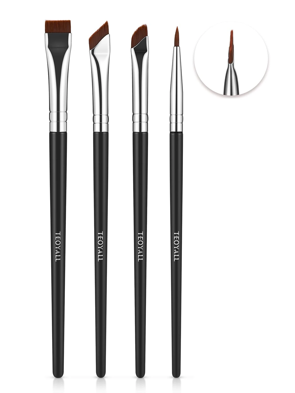 TEOYALL Eyeliner Brushes Set, 4 PCS Ultra Thin Slanted Angled Brush Precision Fine Point Eyeliner Brush Flat Eyebrow Brush