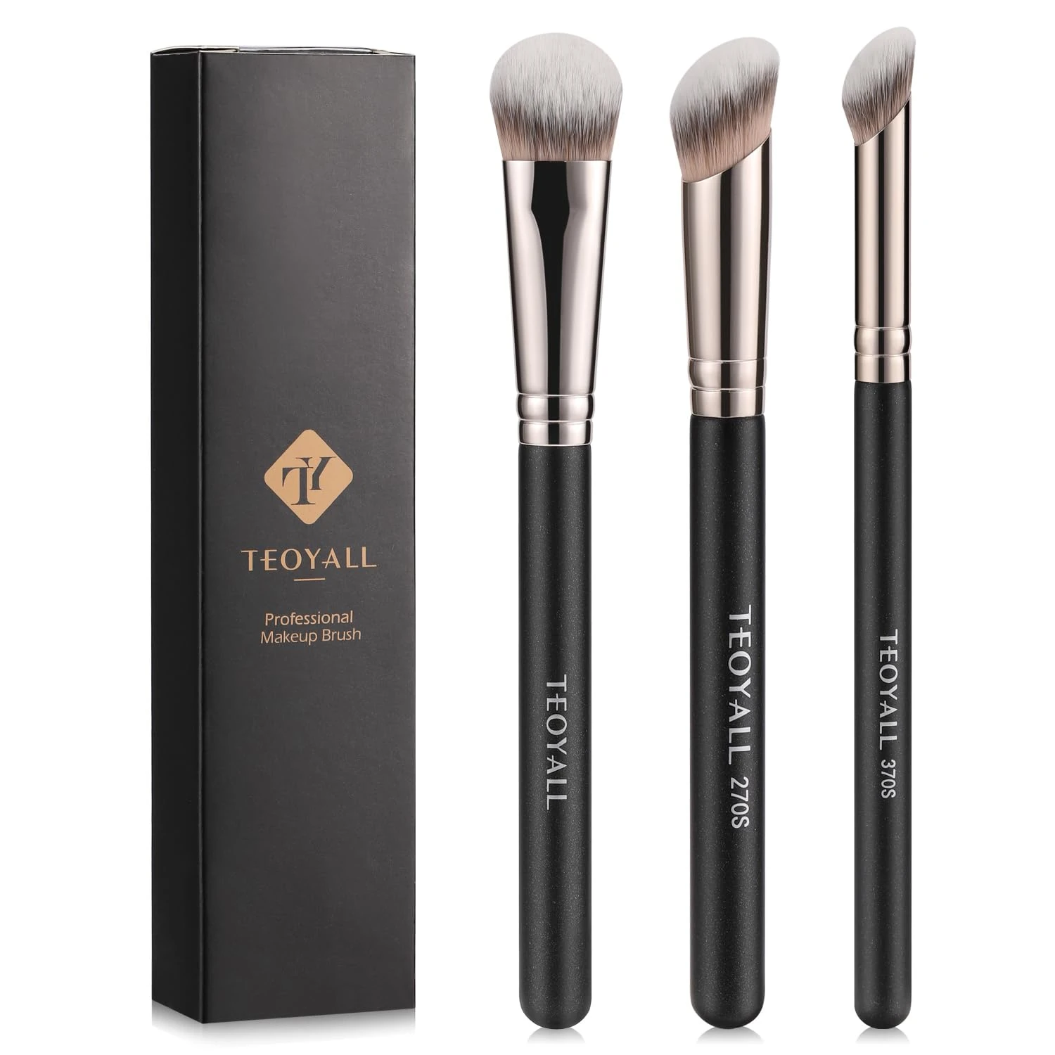 TEOYALL Contour Conceal Brush Set, 3PCS Angled Synthetic Under Eye Concealer Brush for Blending Setting Buffing with Liquid, Cream and Powder Cosmetic