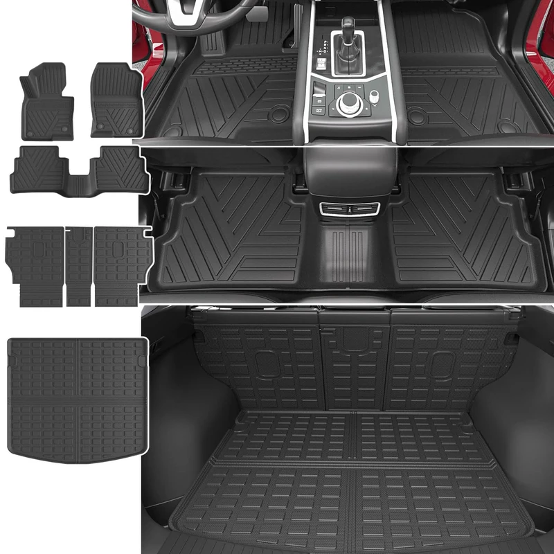xipoqix Floor Mat Trunk Mat Backrest Mat Compatible with 2023 2024 Mazda CX-5 Cargo Liners TPE Floor Mats Replacement for Mazda CX-5 2023 2024 Accessories (Cargo Mat+Backrest Mats+Floor Mats)