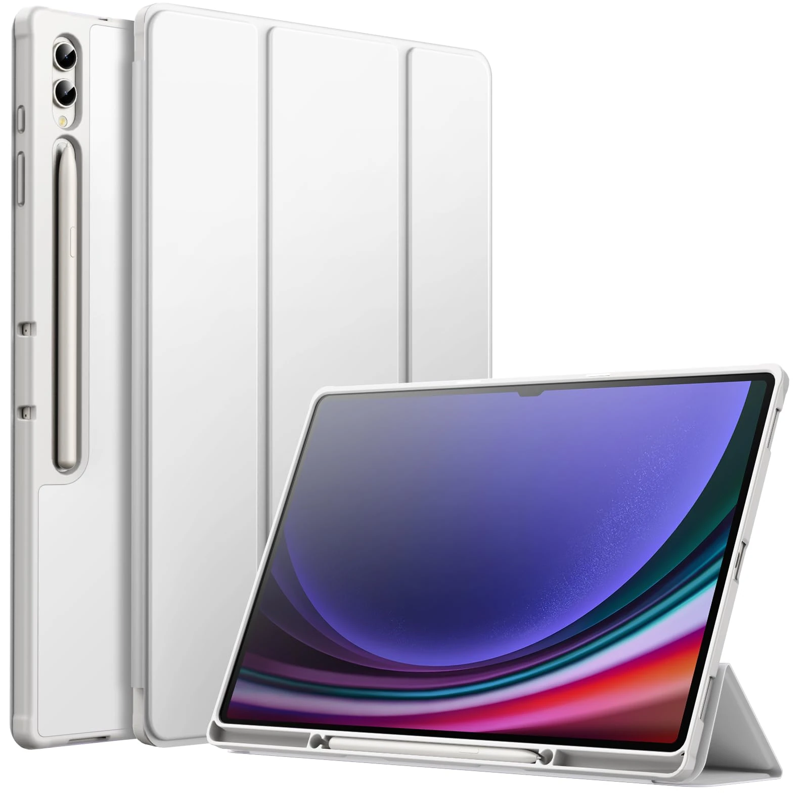JETech Case for Samsung Galaxy Tab S10 Ultra/Tab S9 Ultra 14.6 Inch with S Pen Holder, Soft TPU Tri-Fold Stand Protective Tablet Cover, Support S Pen Charging, Auto Wake/Sleep (White)