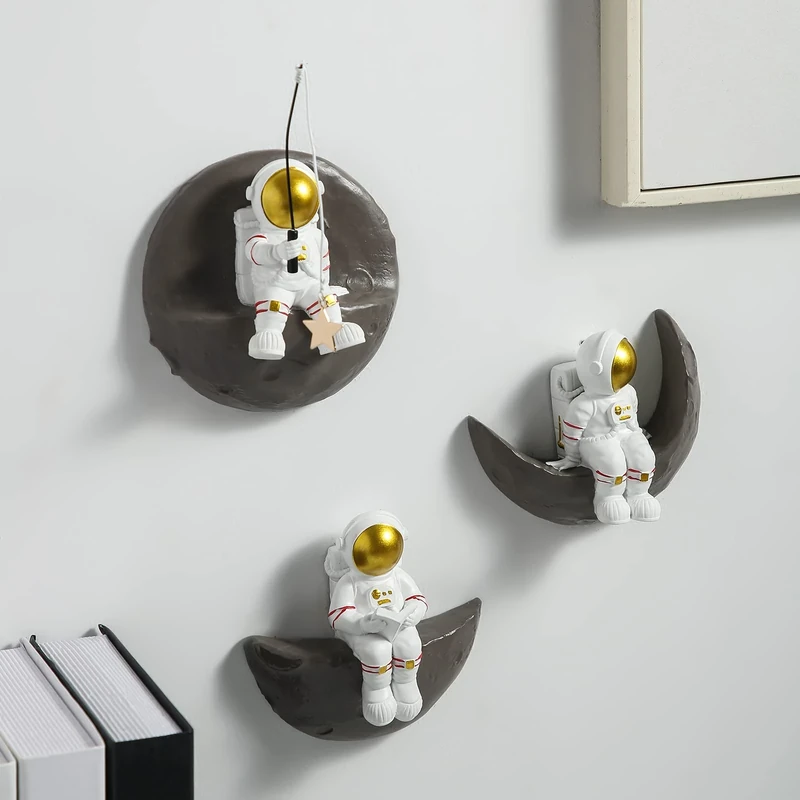 AWNR Astronaut Wall Decor Set of 3 Outer Space Theme Decorations Wall Sculptures Space Decor for Modern Home Decor Background 3D Wall Decor for Bedroom Living Room Kids Boys Room Playroom