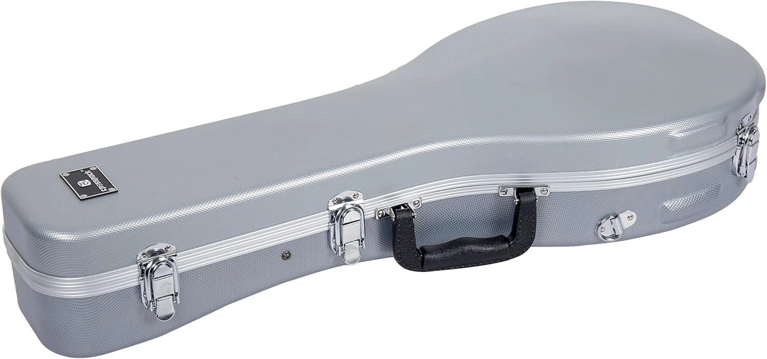 Crossrock ABS Hardshell Case-Fits Most F-Style Mandolins, with Interior Compartment, Backpack Straps-Silver (CRA862MFSL)