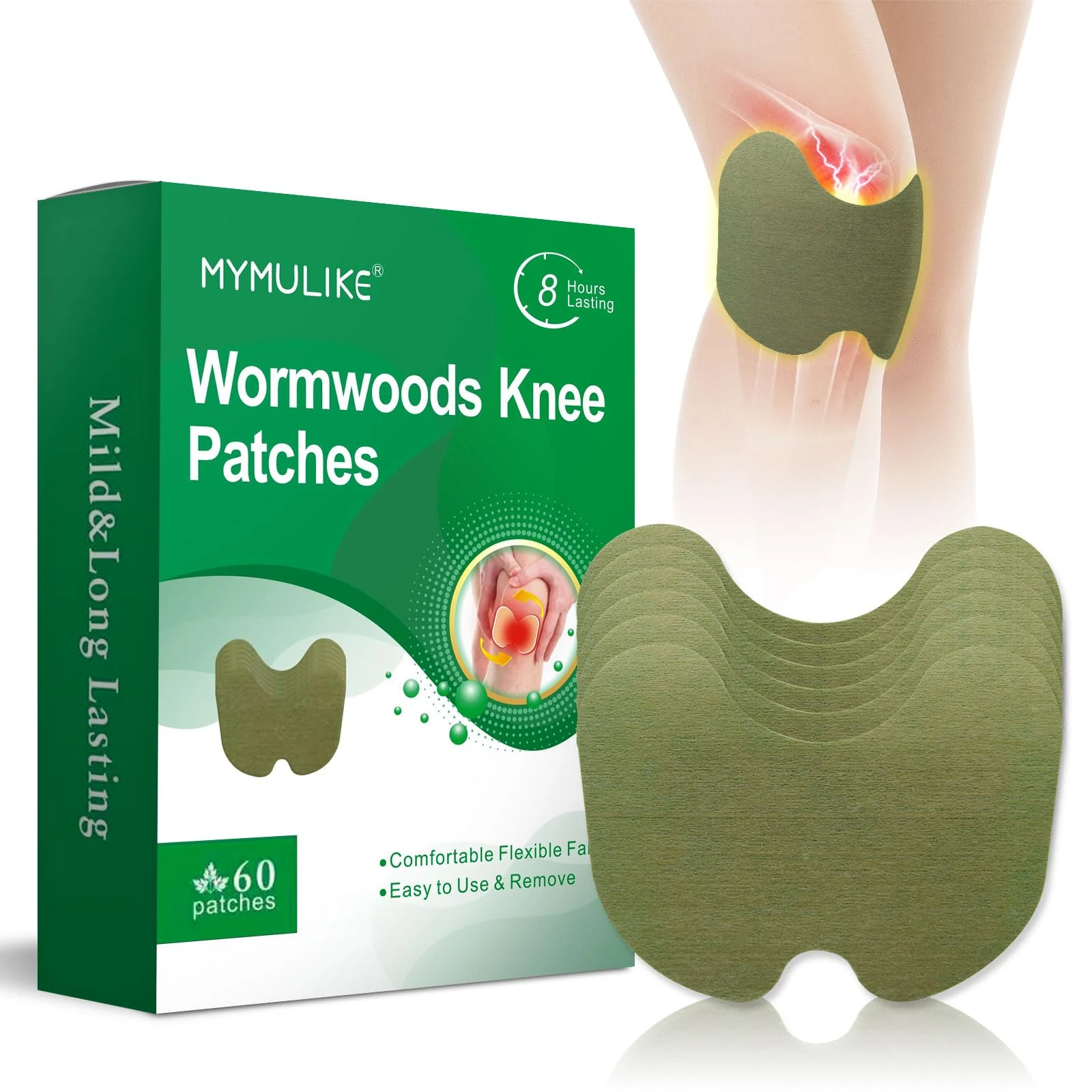 60Pcs Knee Pain Relief Patches Kit, Pain Relief Patch for Knee, Wormwood Herbal Knee Patches for Arthritis, Relieves Muscle Soreness in Knee, Neck, Shoulder