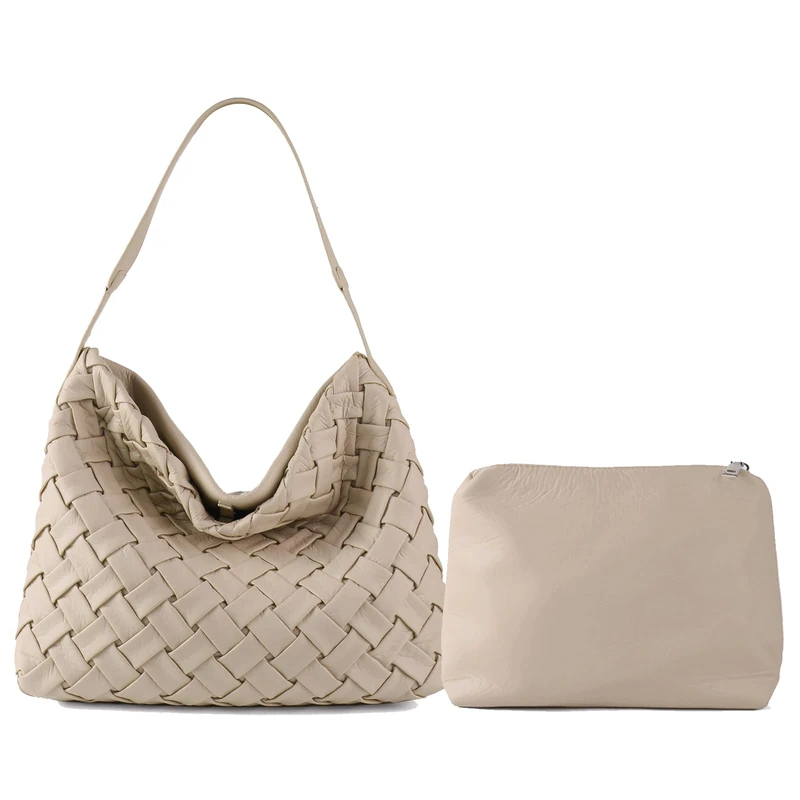 JINMANXUE Women Boston Bag Woven Vegan Leather Handbags Female Satchel Messenger Bag Fashion Shoulder Crossbody Bag Casual Hobo, B-apricot