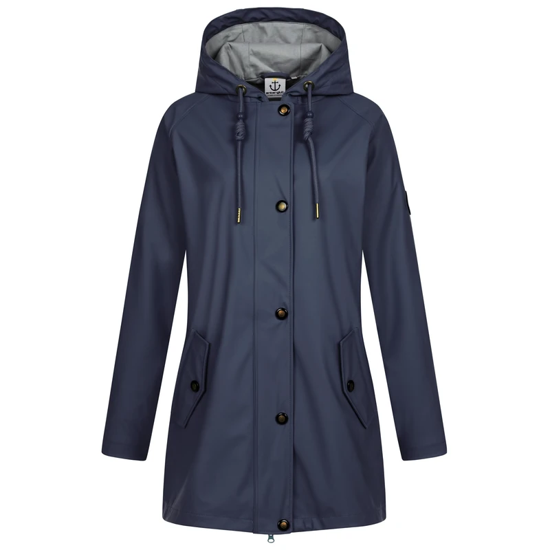 Ankerglut Women's Damen Friesennerz Regenmantel Regenjacke mit Kapuze Gefüttert Wasserdicht Wetterfest Windbreaker Übergangsjacke #aheaven Rain Jacket, Navy, 36