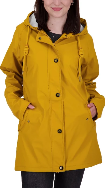 Ankerglut Women's Damen Friesennerz Regenmantel Regenjacke mit Kapuze Gefüttert Wasserdicht Wetterfest Übergangsjacke #ankerglutnebel Rain Jacket, Mustard, 38
