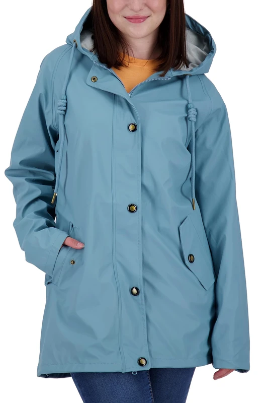 Ankerglut Women's Damen Friesennerz Regenmantel Regenjacke mit Kapuze Gefüttert Wasserdicht Wetterfest Übergangsjacke #ankerglutnebel Rain Jacket, Smoke, 46
