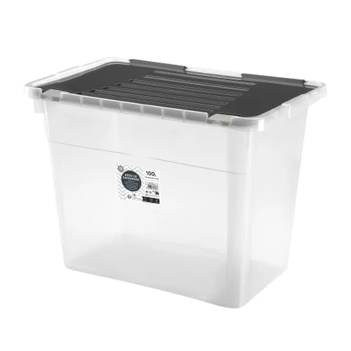 Urban Living NESSY PLASTIC STORAGE BOX 100L CLIP LID BLACK 78X38,5XH47,5CM