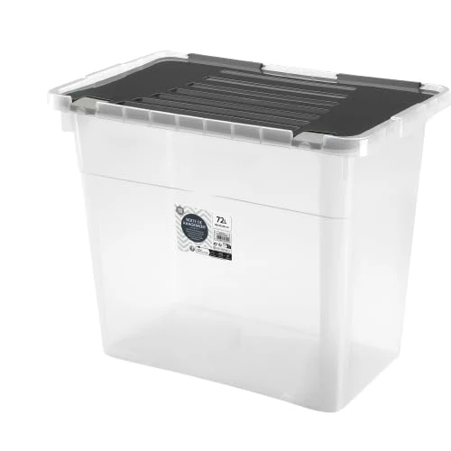 Urban living Nessy Plastic Storage Box 72 L with Clip Lid 58 x 37 x 48 cm Black