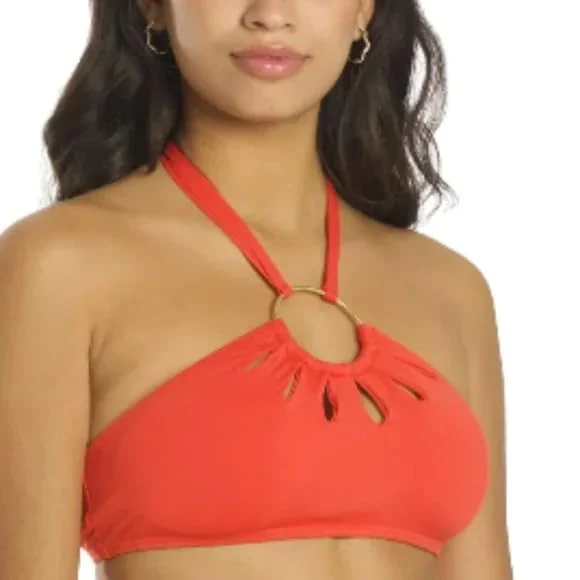 Vince Camuto Women's Orange Logo-Ring Cutout Halter Bikini Top (as1, Alpha, m, Regular, Regular, Orange)