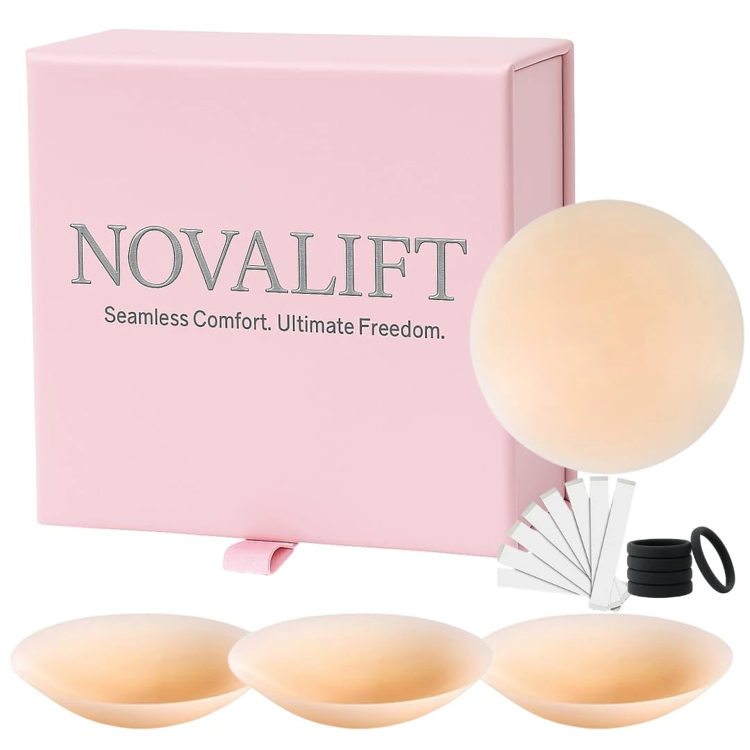 NovaLift 3 Pairs - 3 x Invisible Nipple Covers - Adhesive Silicone Pasties Nipple Pad(Beige (Cream 8cm (A,B,C cups))