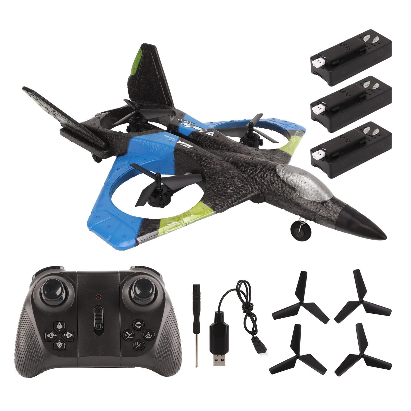 RC Fighter Plane, Fixed Height, Remote Control, Glider, Headless Mode, 4k, HD Camera, 4 Engines, Turbofan, for children's Playground (Triple Battery)