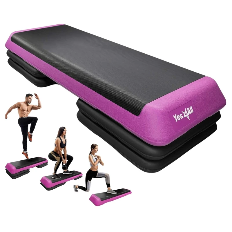 Yes4All Adjustable Workout Aerobic Exercise Step Platform Health Club Size with 4 Adjustable Risers Included and Extra Risers Options - Pink Black
