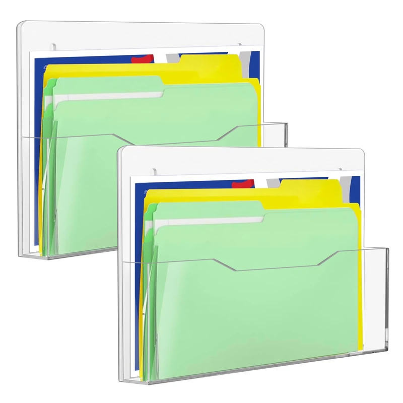 ZHIDIAN 2Pack Magnetic File Organizer - Clear Acrylic Hanging Wall File Holder, Wall Mount Folder Mail Document Magazine Holder for Office, Fridge, Whiteboard