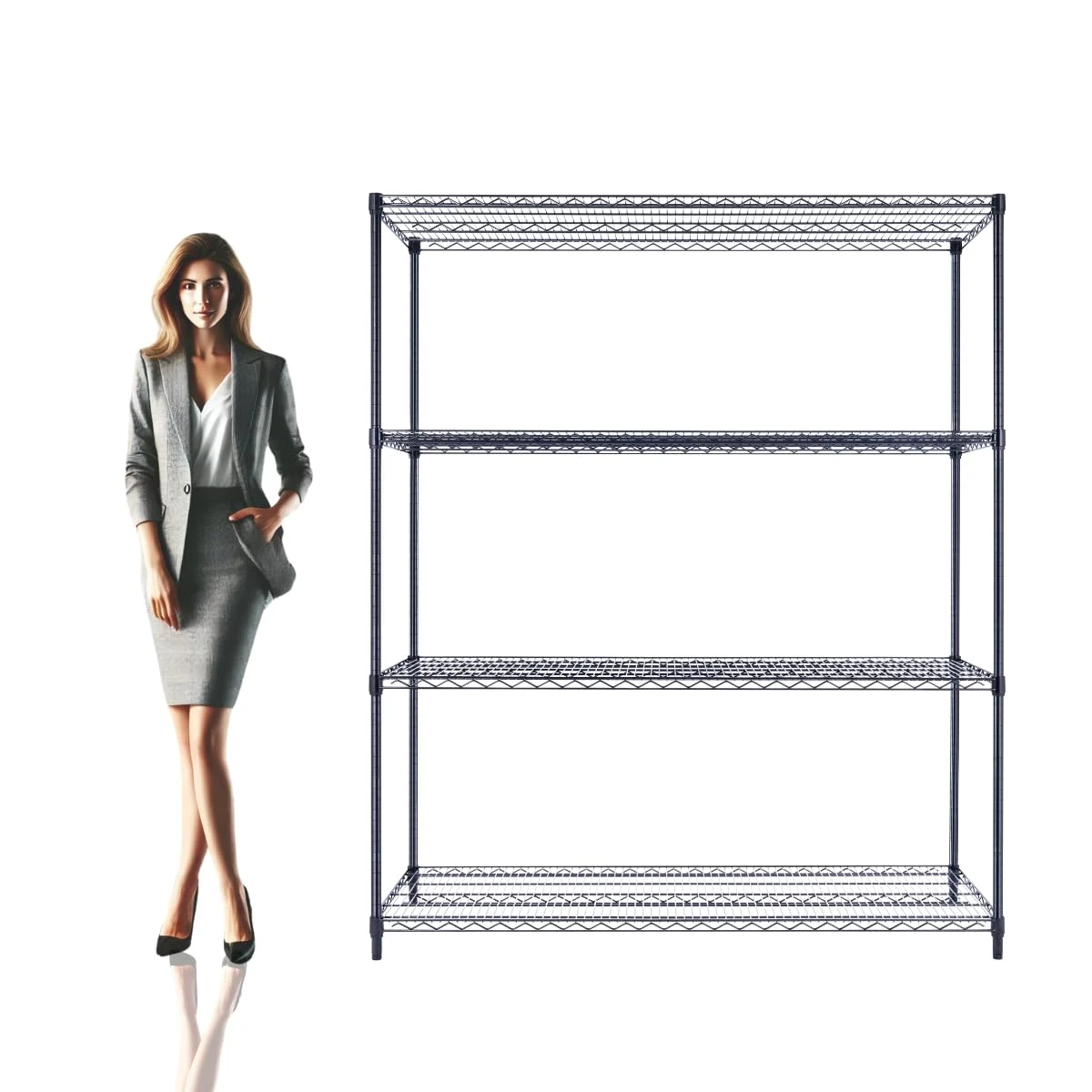 Utility Basics 60" x 24" x 72" Black 4-Tier Wire Shelving NSF 3200 LBS Max Capacity Heavy Duty Steel Storage Rack for Warehouses, Garages, Hospitals, Commercial Spaces, and Schools w/Premium Wheels
