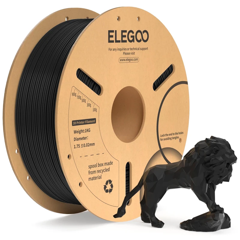 ELEGOO PLA+ Filament 1.75mm Black 1KG, PLA Plus Tougher and Stronger 3D Printer Filament, Dimensional Accuracy +/- 0.02mm, 1kg Cardboard Spool(2.2lbs) Fits for Most FDM 3D Printers