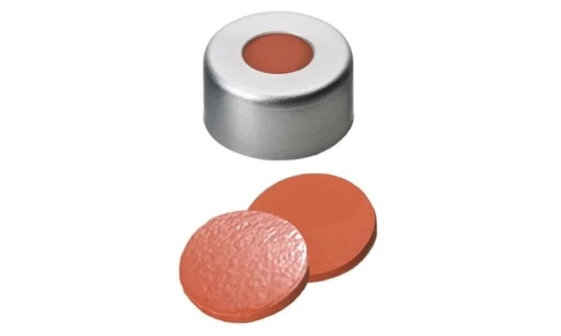 Kinesis Silver Aluminum Crimp Cap, 11 mm dia, Rubber/Butyl/TEF Septum w/Center Hole, 1000/pk