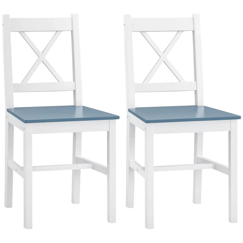HOMCOM Dining Chairs Set of 2, Pine Wood Kitchen Chairs with Cross Back, Solid Structure for Living Room and Dining Room, White - Image 1