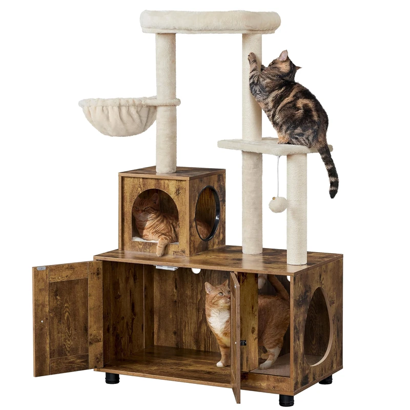 Yaheetech Cat Tree Tower with Litter Box Enclosure - Wooden - Image 1