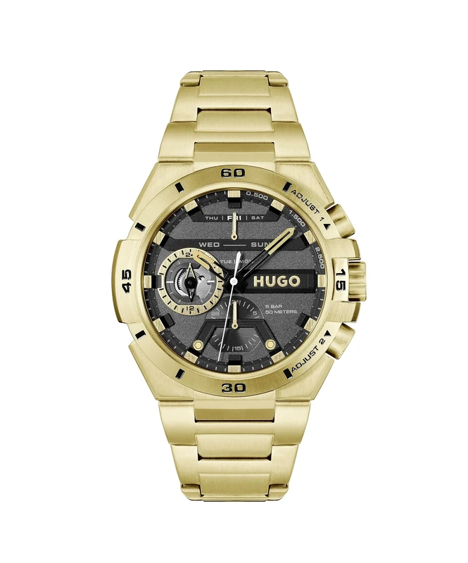 HUGO Analogue Multifunction Quartz Watch for Men #Wild Collection with Gold Colored Stainless Steel Bracelet - 1530338