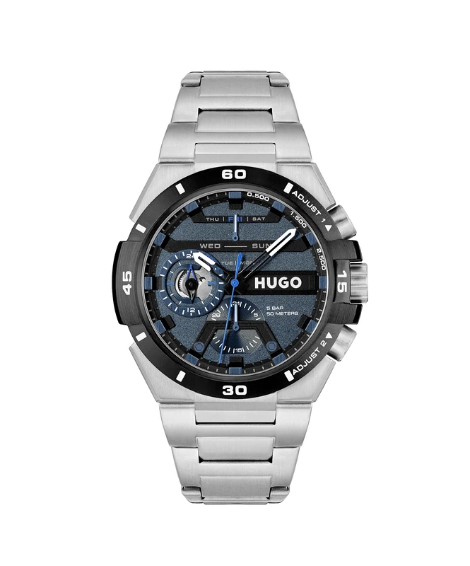 HUGO Analogue Multifunction Quartz Watch for Men #Wild Collection with Silver Stainless Steel Bracelet - 1530337