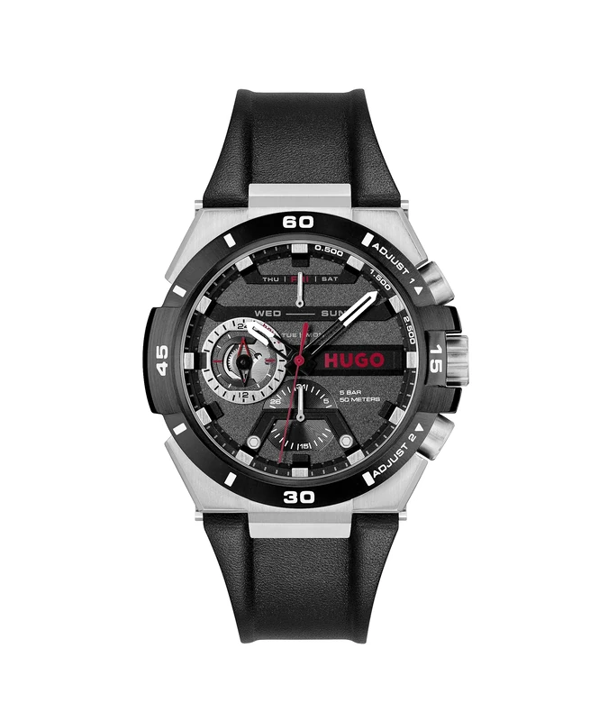 HUGO Analogue Multifunction Quartz Watch for Men #Wild Collection with Black Leather Strap - 1530336